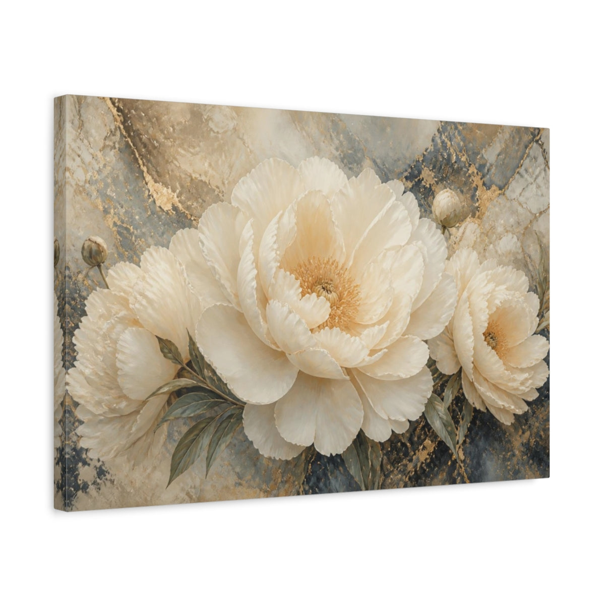 Side Mockup 3. Ivory Peony On Marble shown as canvas print