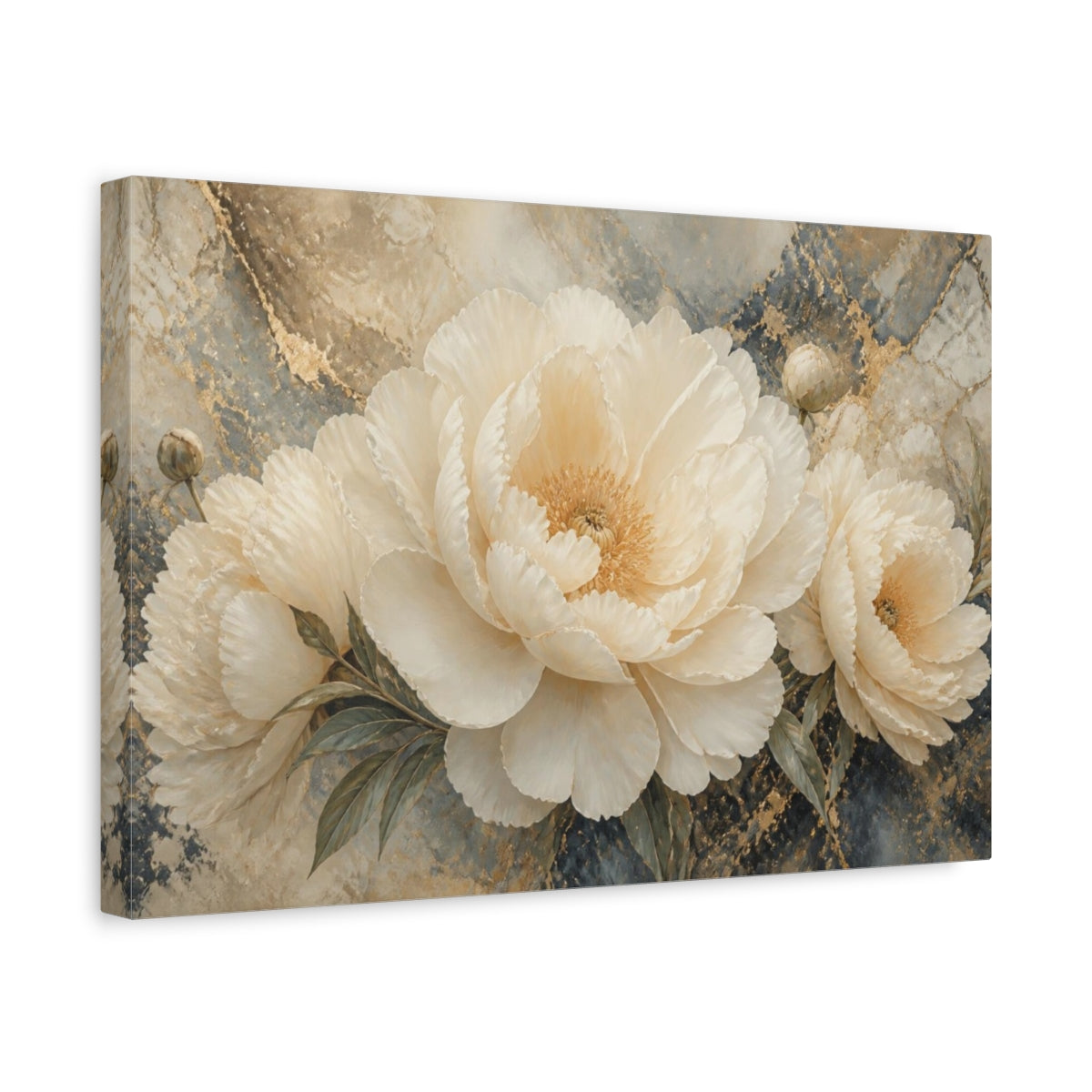 Side Mockup 4. Ivory Peony On Marble shown as canvas print