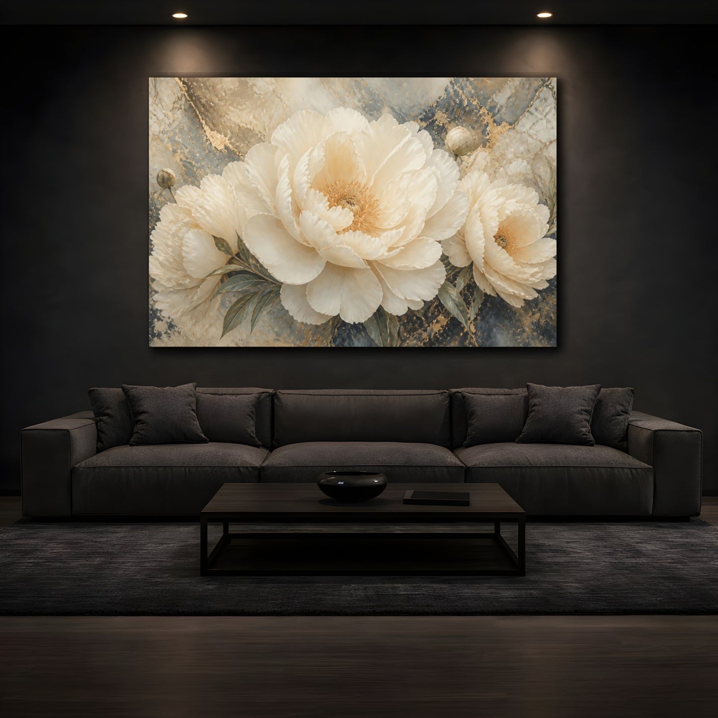 Mockup 3. Ivory Peony On Marble shown as canvas print