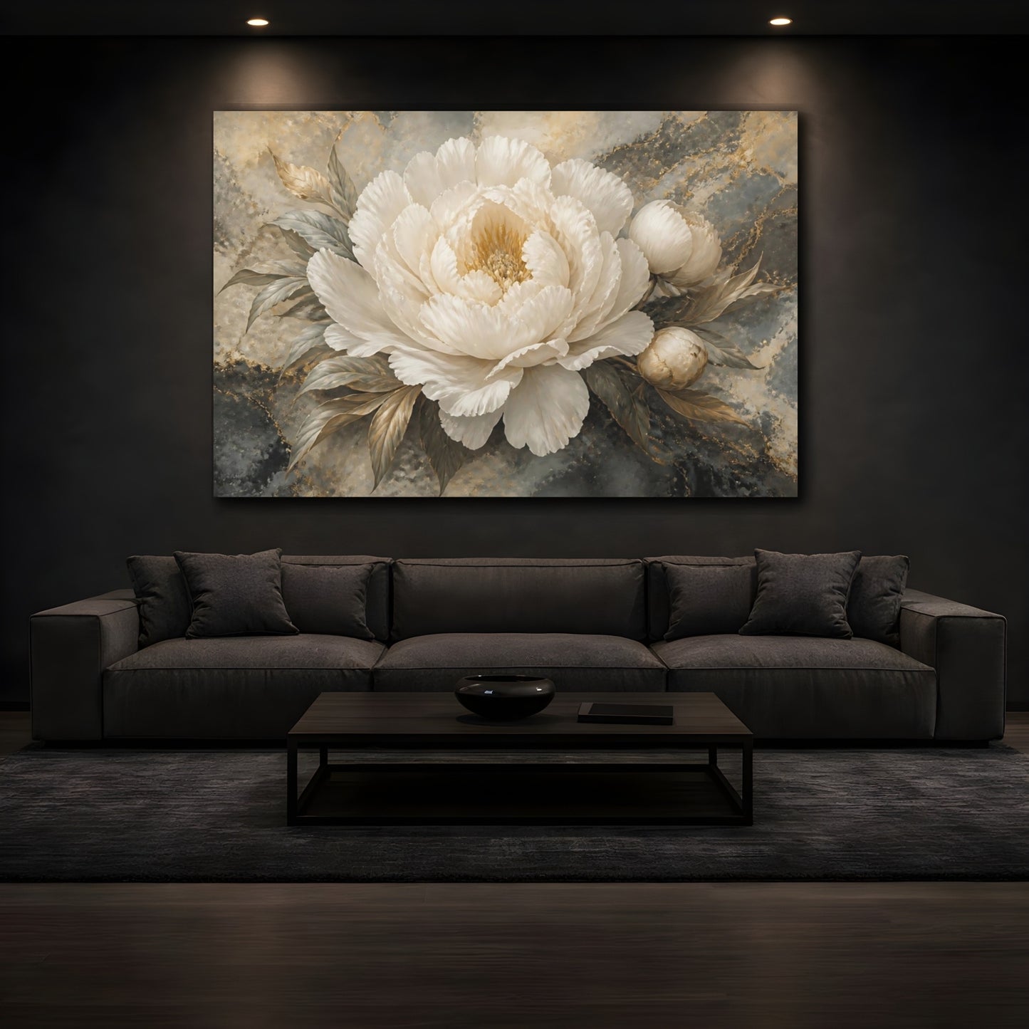 Mockup 3. Ivory Peony On Marble shown as canvas print