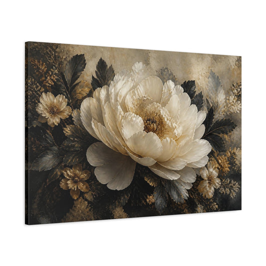 Main Mockup. Ivory Peony With Gold Accents shown as canvas print