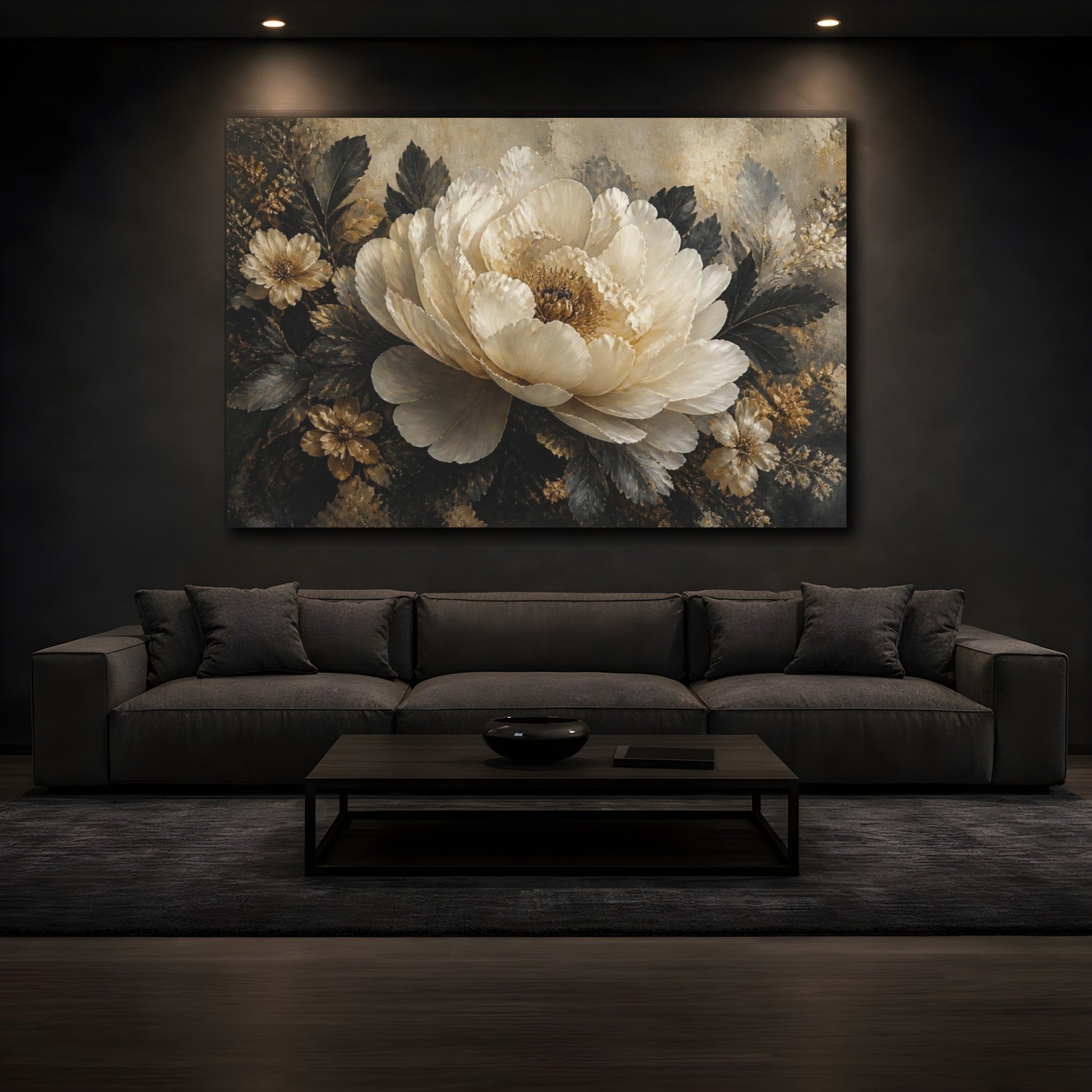 Mockup 3. Ivory Peony With Gold Accents shown as canvas print