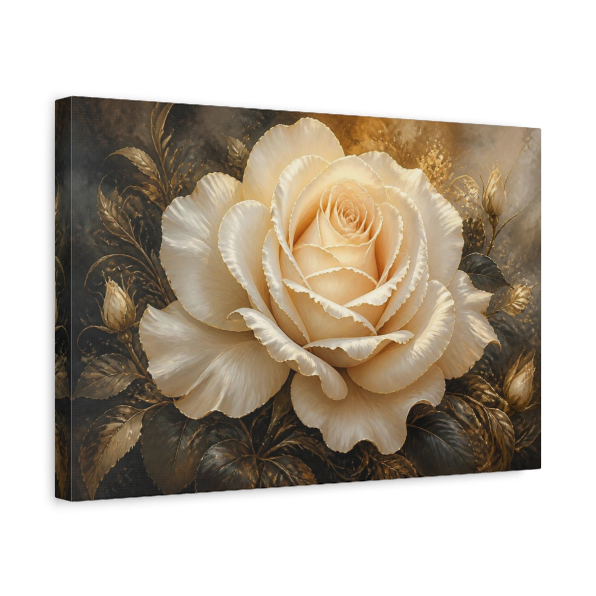 Side Mockup 4. Ivory Rose With Gold Trim shown as canvas print