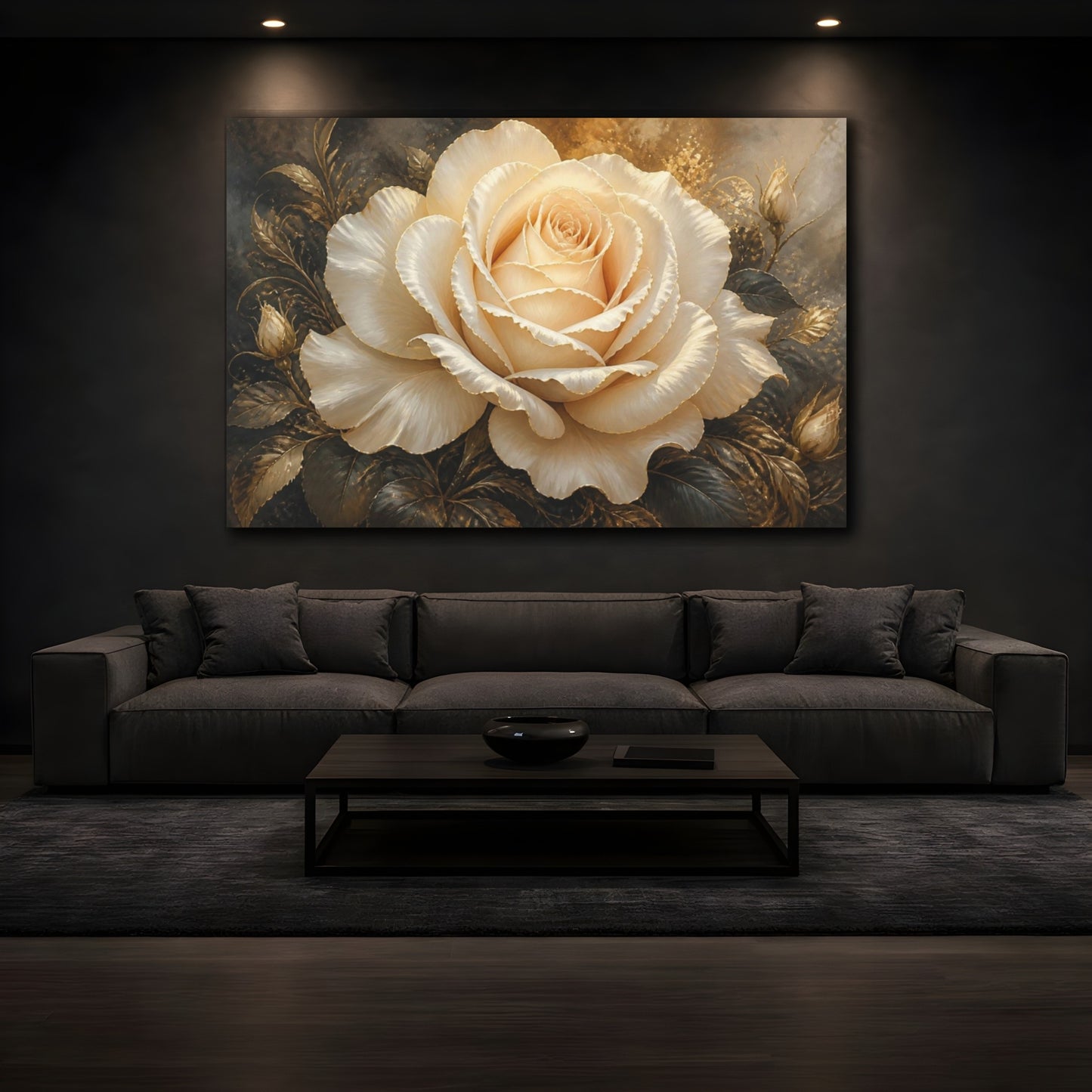 Mockup 3. Ivory Rose With Gold Trim shown as canvas print