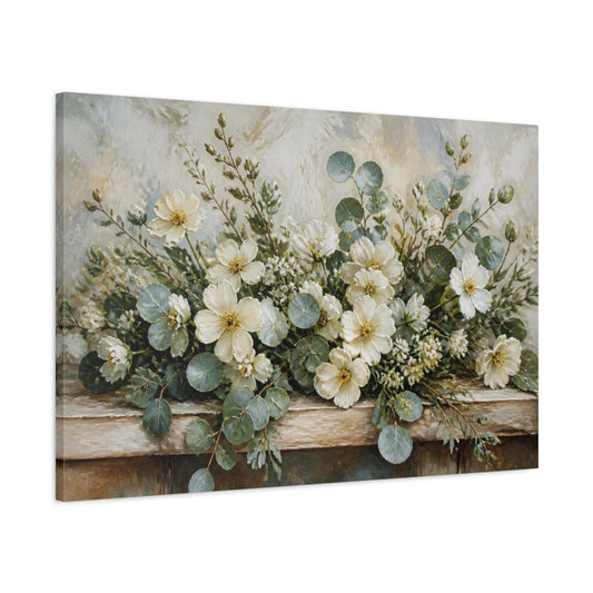 Main Mockup. Ivory Wildflowers & Eucalyptus shown as canvas print