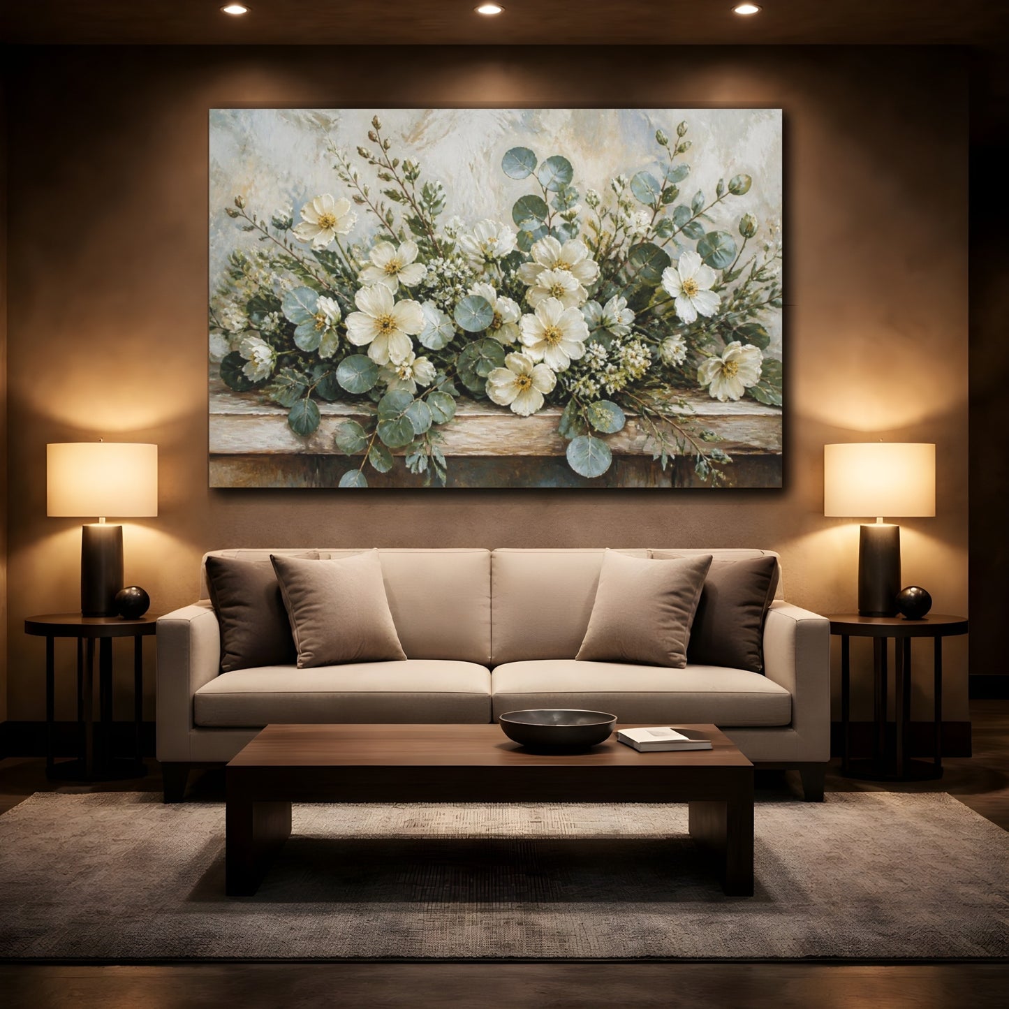 Mockup 2. Ivory Wildflowers & Eucalyptus shown as canvas print