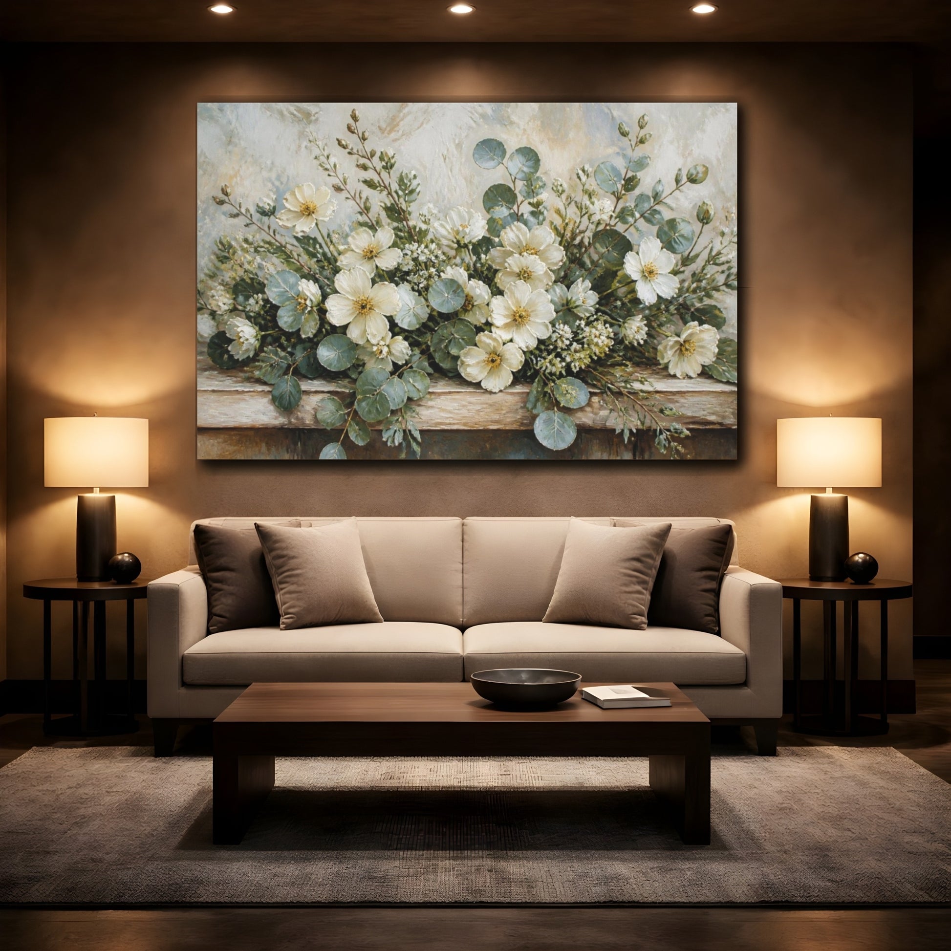 Mockup 2. Ivory Wildflowers & Eucalyptus shown as canvas print