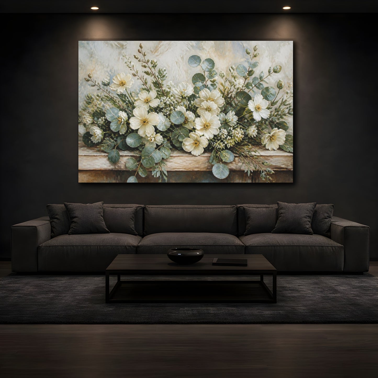 Mockup 3. Ivory Wildflowers & Eucalyptus shown as canvas print