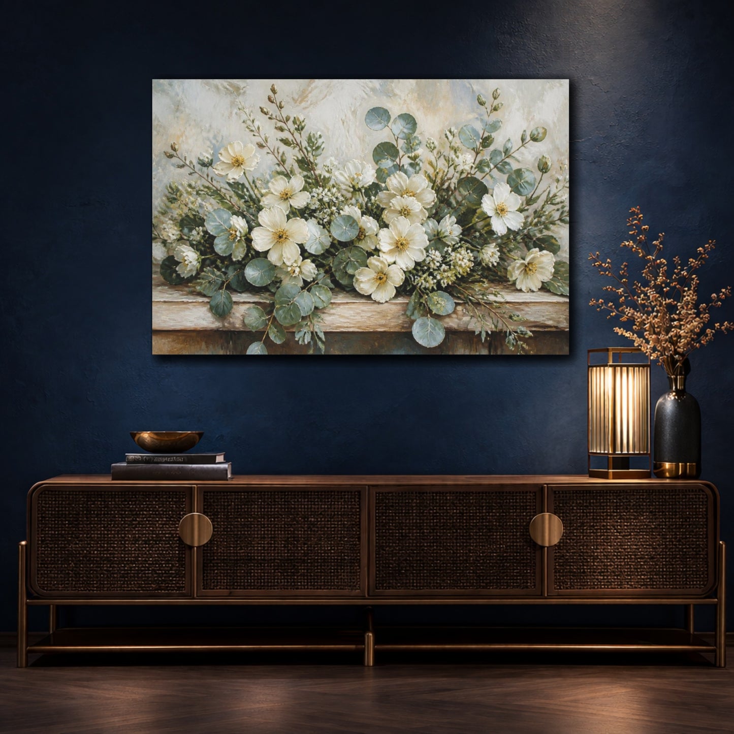 Mockup 4. Ivory Wildflowers & Eucalyptus shown as canvas print