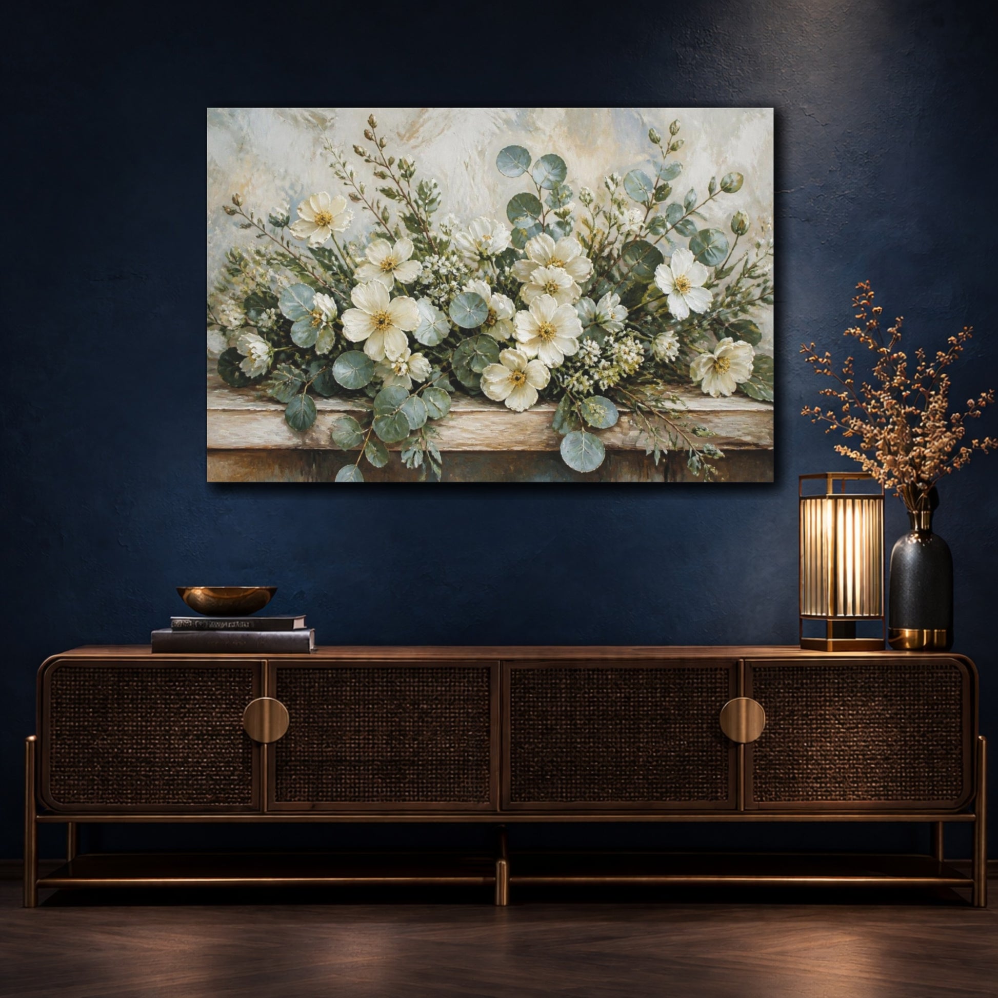Mockup 4. Ivory Wildflowers & Eucalyptus shown as canvas print