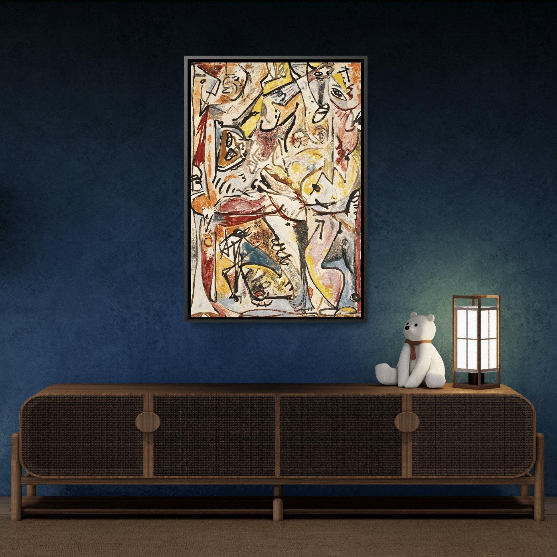 Jackson Pollock Blue Unconscious Wall Art - Colorful Abstract Framed Canvas Print