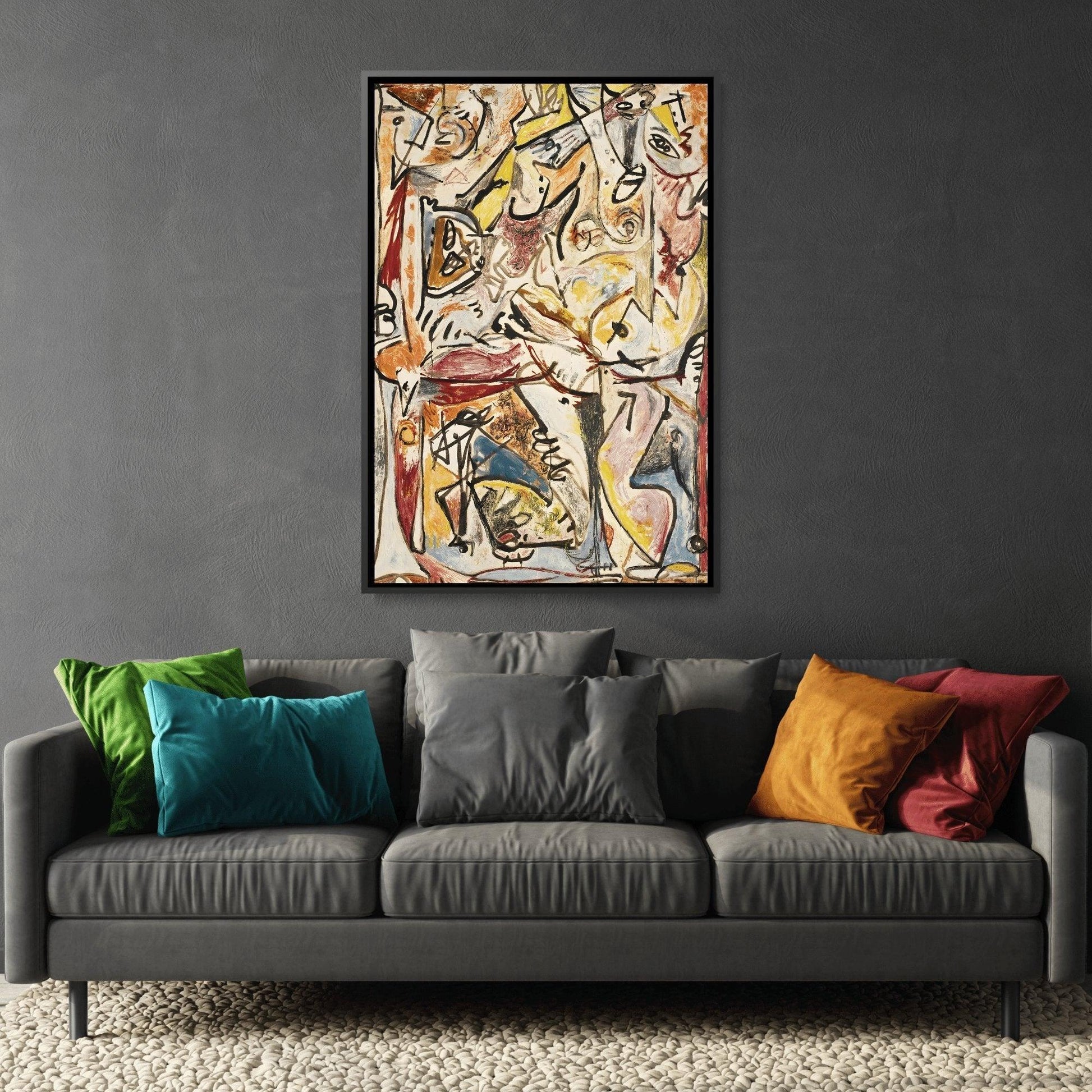 Jackson Pollock Blue Unconscious Wall Art - Colorful Abstract Framed Canvas Print
