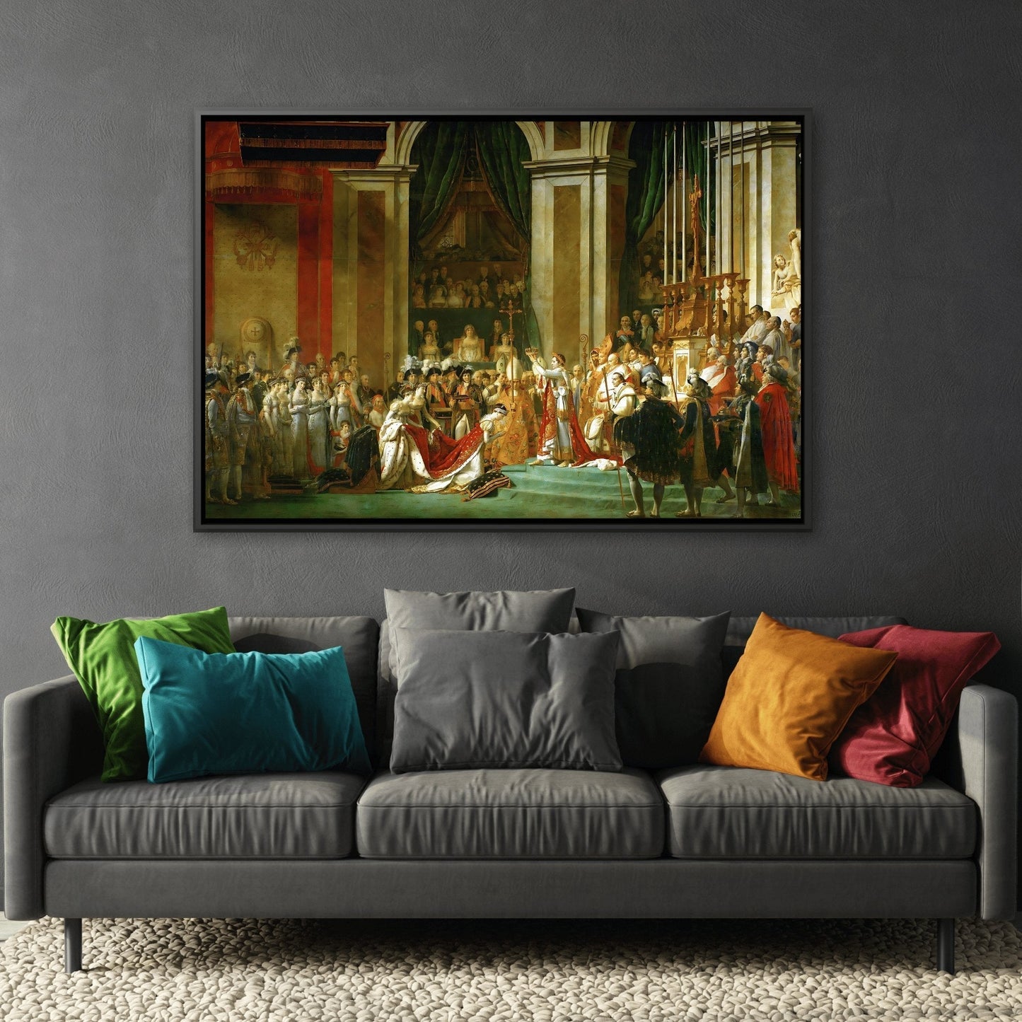 Jacques Louis David Coronation of Napoleon - Framed Canvas Wall Art Print in Black Frame