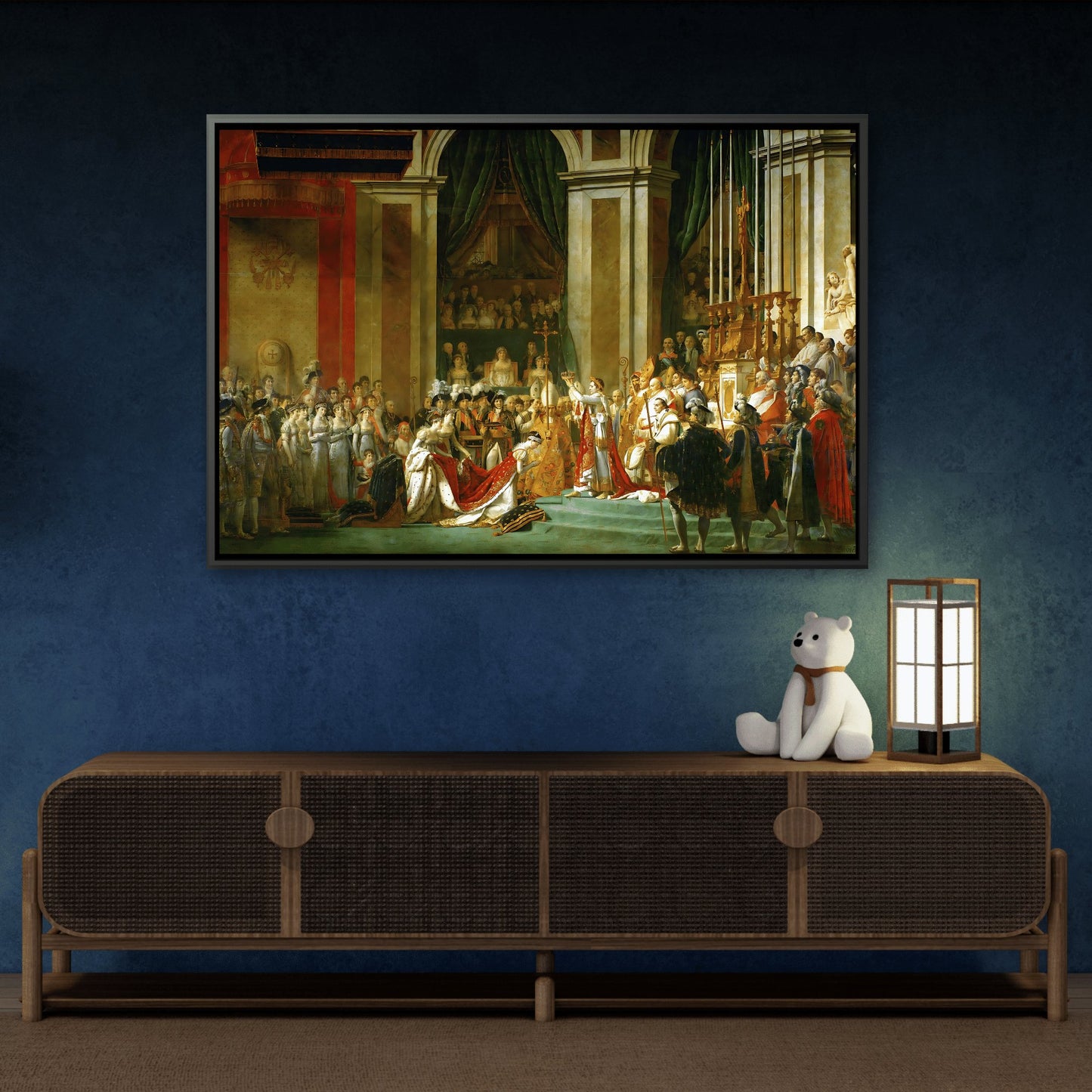 Jacques Louis David Coronation of Napoleon - Framed Canvas Wall Art Print in Black Frame