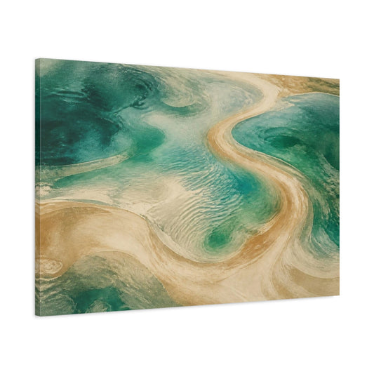 Main Mockup. Jade Lagoon Sandbar shown as canvas print