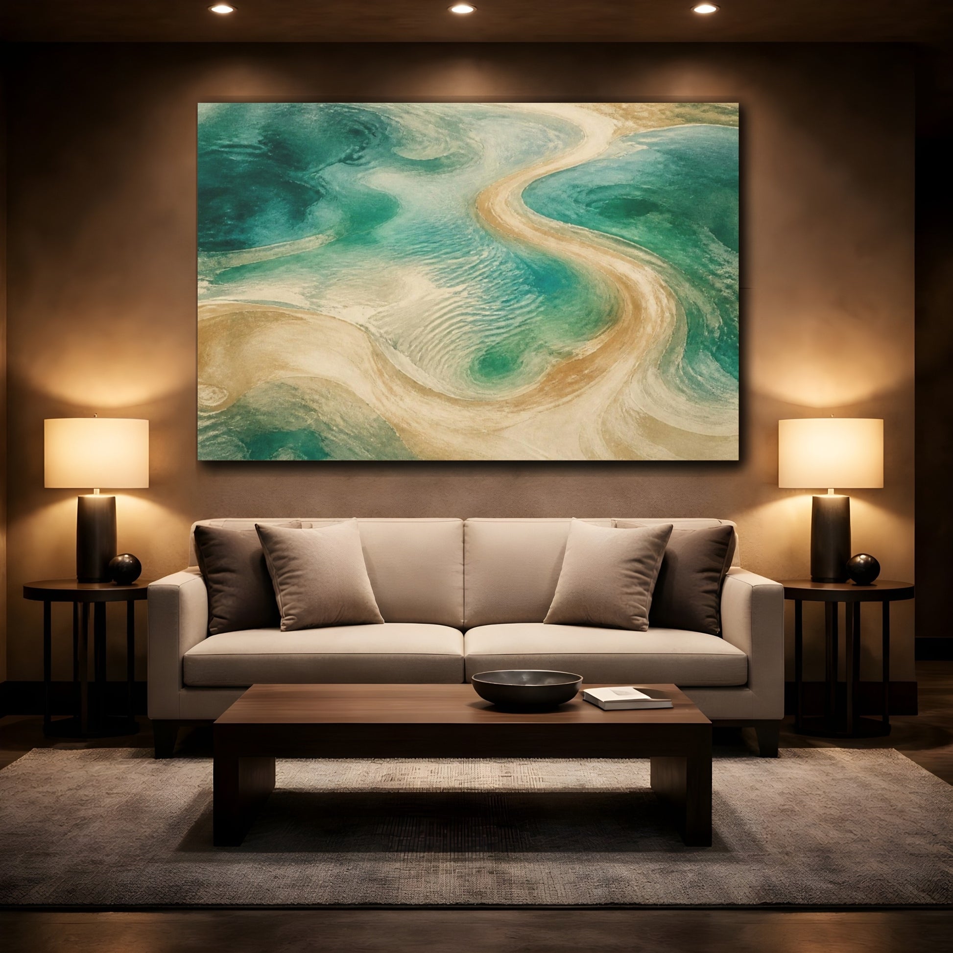 Mockup 2. Jade Lagoon Sandbar shown as canvas print