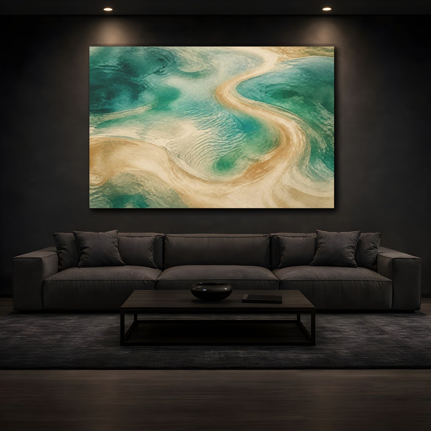 Mockup 3. Jade Lagoon Sandbar shown as canvas print