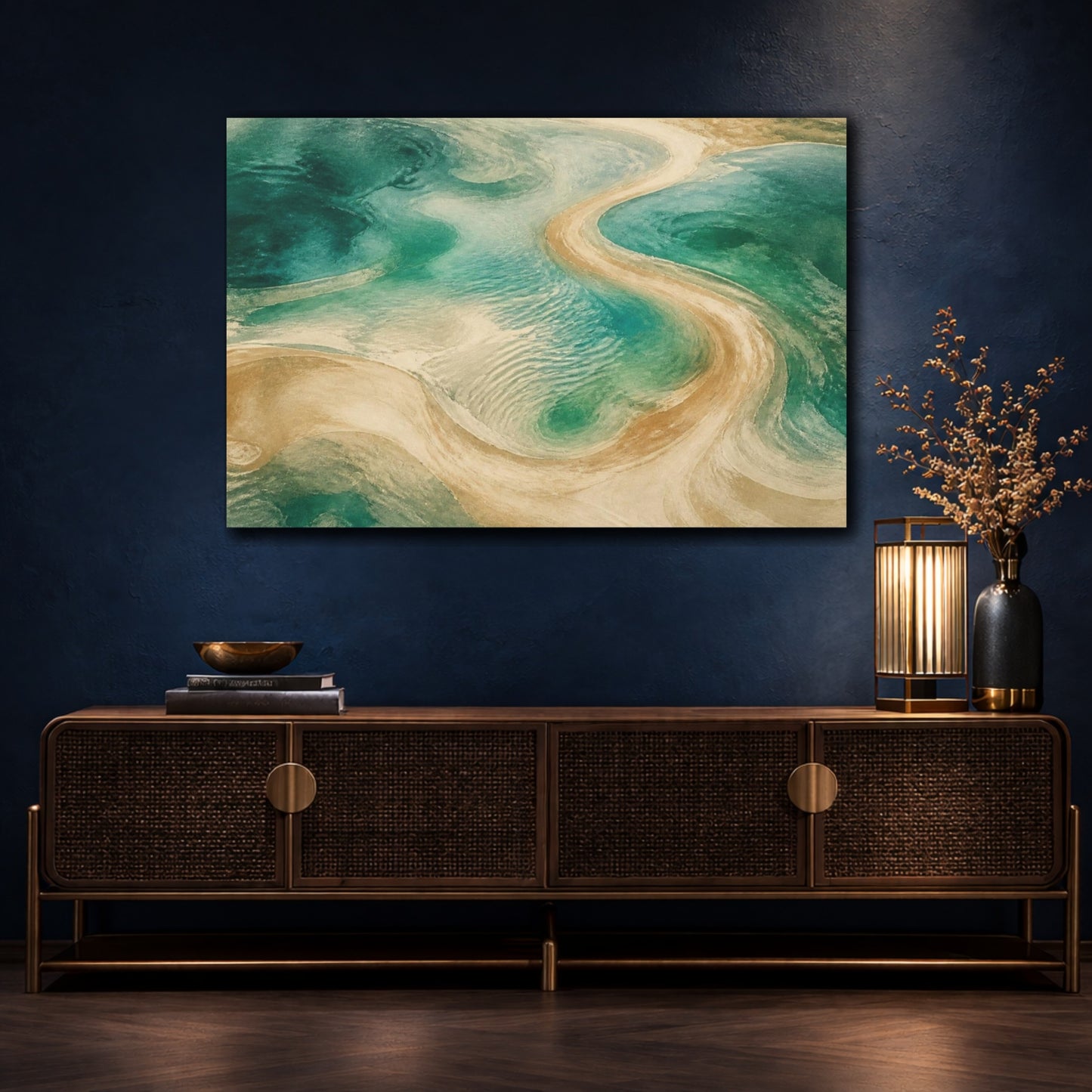 Mockup 4. Jade Lagoon Sandbar shown as canvas print
