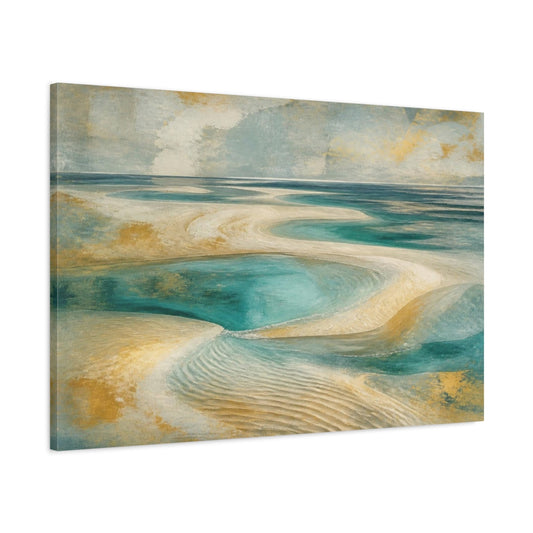 Main Mockup. Jade Lagoon Sandbars shown as canvas print