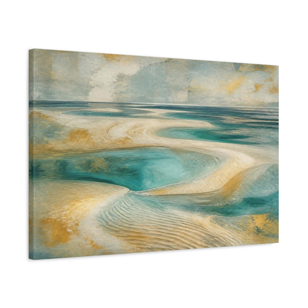 Side Mockup 2. Jade Lagoon Sandbars shown as canvas print