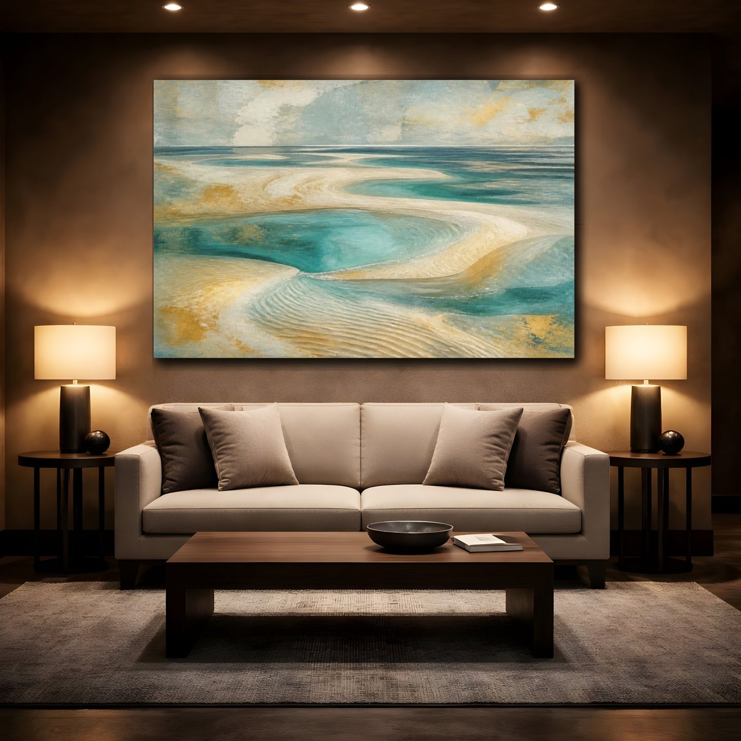 Mockup 2. Jade Lagoon Sandbars shown as canvas print