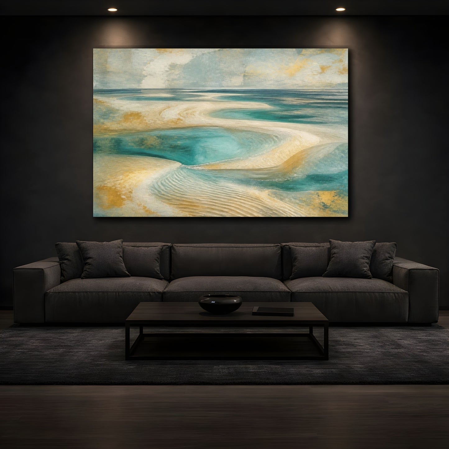 Mockup 3. Jade Lagoon Sandbars shown as canvas print