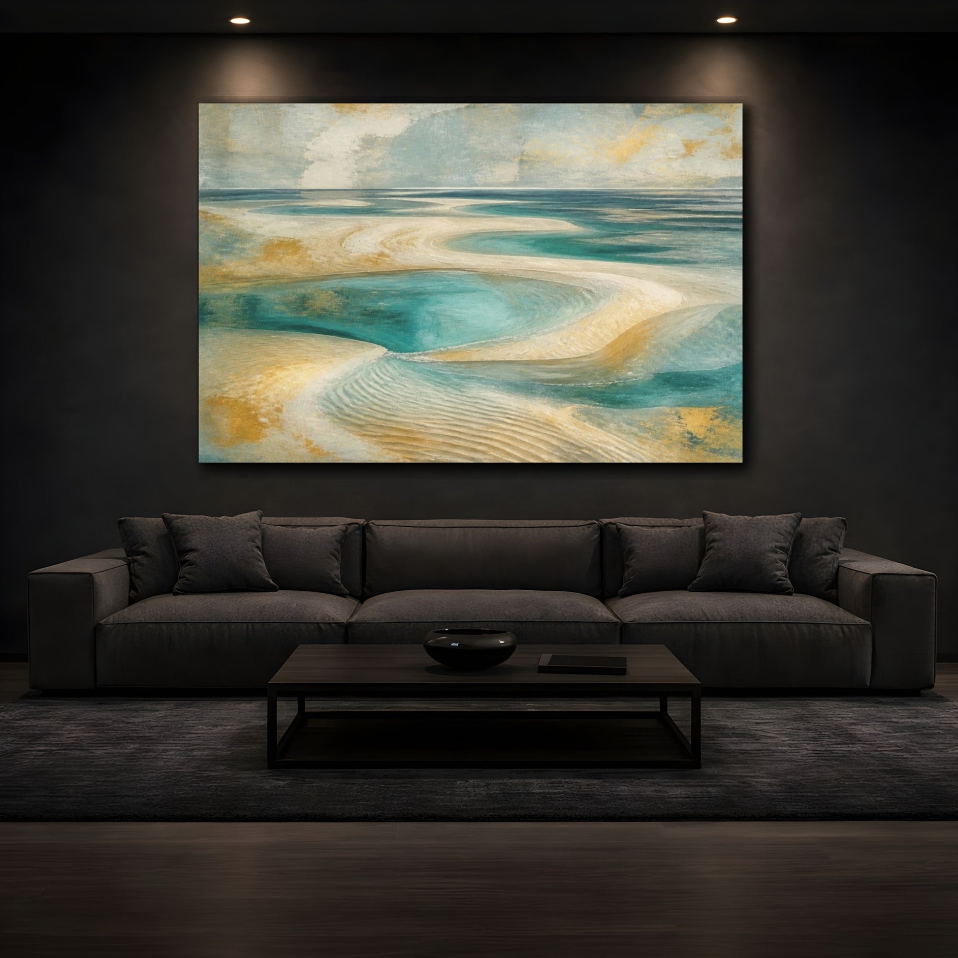 Mockup 3. Jade Lagoon Sandbars shown as canvas print