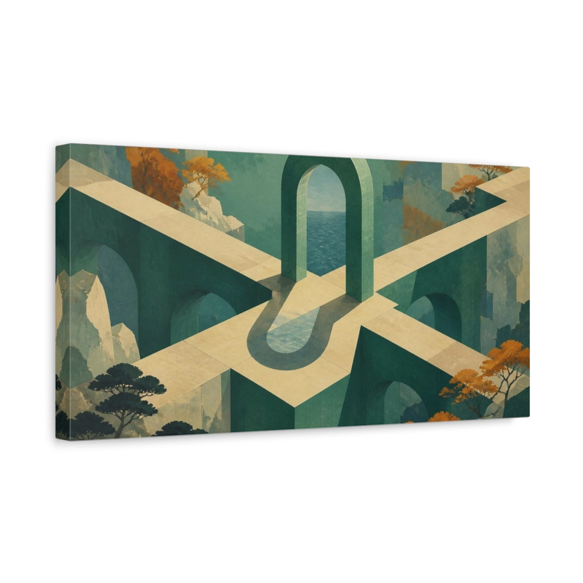 Side Mockup 3. Jade Ocean Portal shown as canvas print