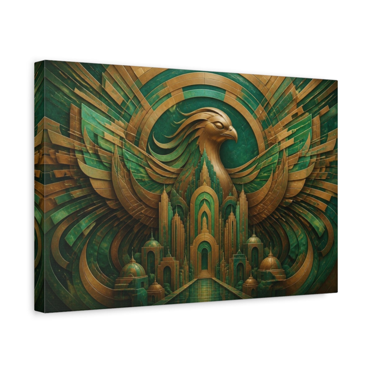 Side Mockup 4. Jade Phoenix Illusion shown as canvas print