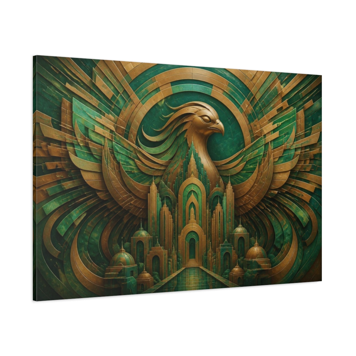 Side Mockup 1. Jade Phoenix Illusion shown as canvas print