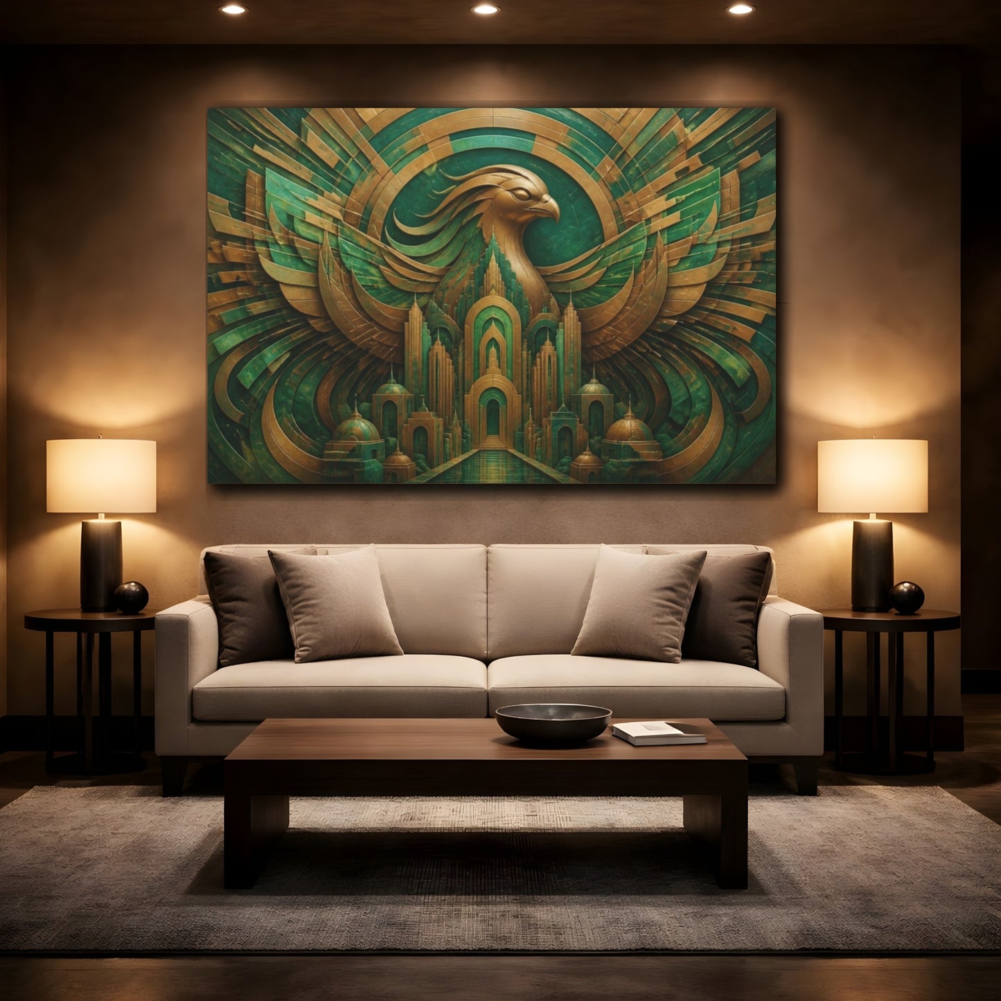 Mockup 2. Jade Phoenix Illusion shown as canvas print