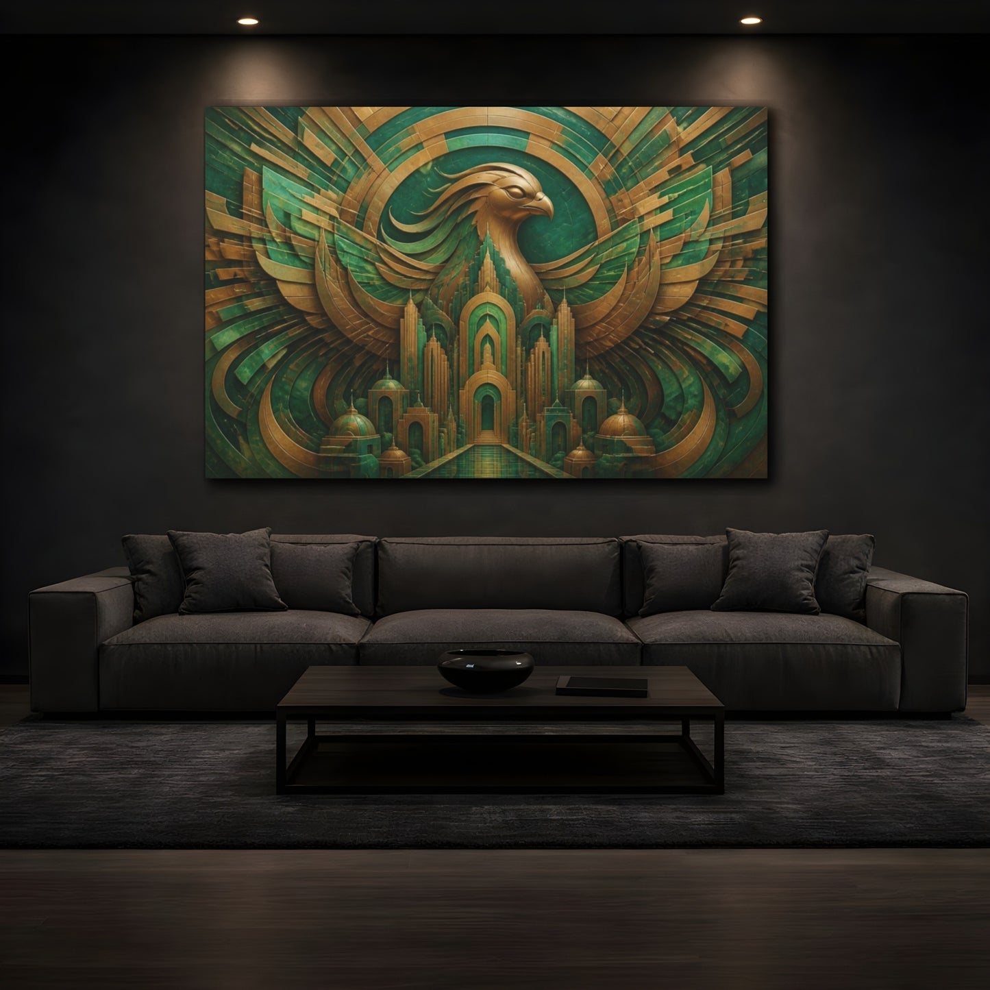Mockup 3. Jade Phoenix Illusion shown as canvas print