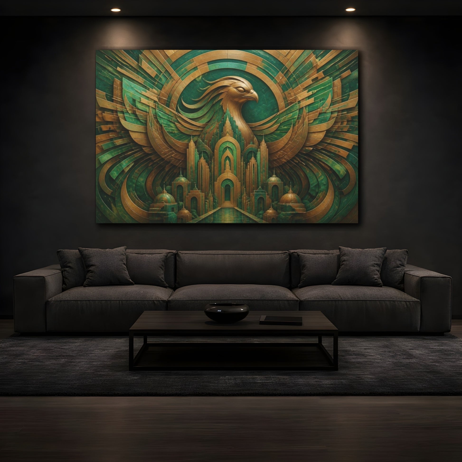 Mockup 3. Jade Phoenix Illusion shown as canvas print