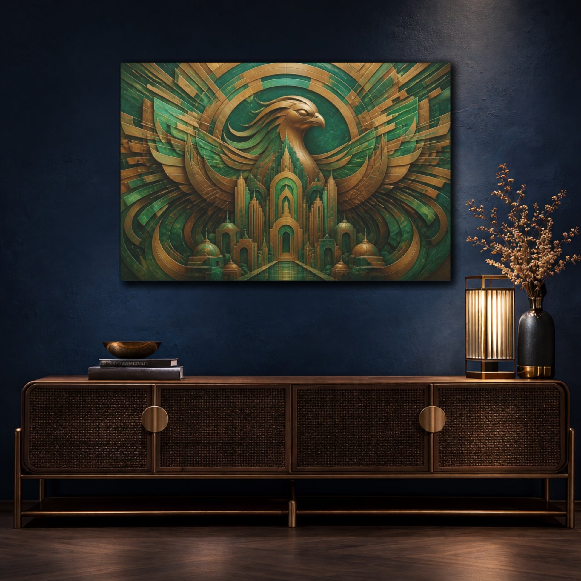 Mockup 4. Jade Phoenix Illusion shown as canvas print
