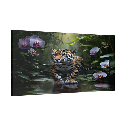 Main Mockup. Jaguar Among Orchids shown as canvas print