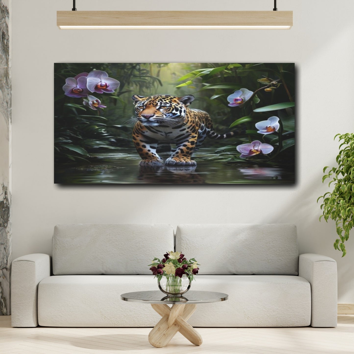 Mockup 2. Jaguar Among Orchids shown as canvas print