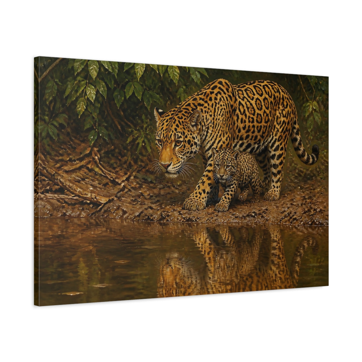 Main Mockup. Jaguar Mother And Cub Animals shown as canvas print