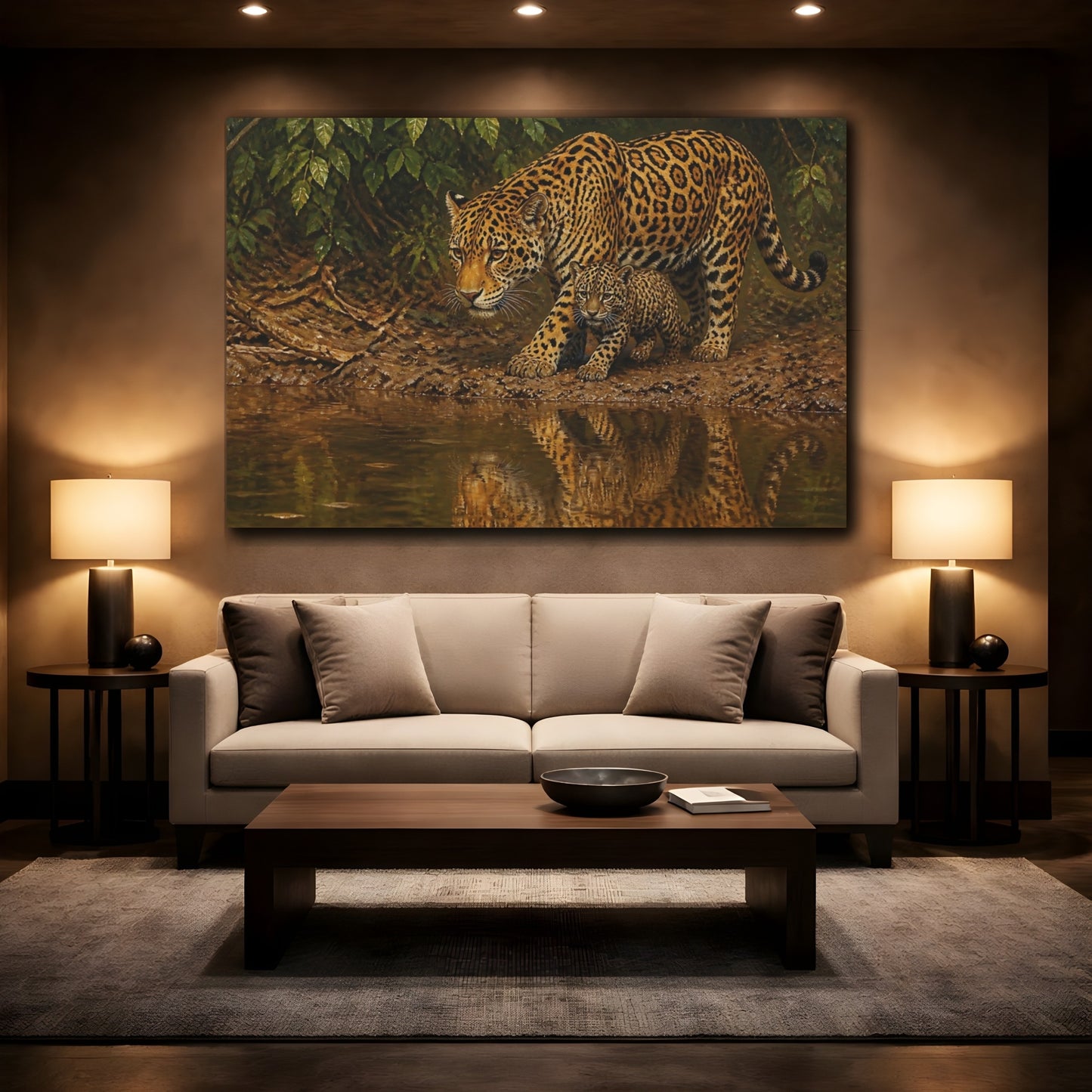 Mockup 2. Jaguar Mother And Cub Animals shown as canvas print
