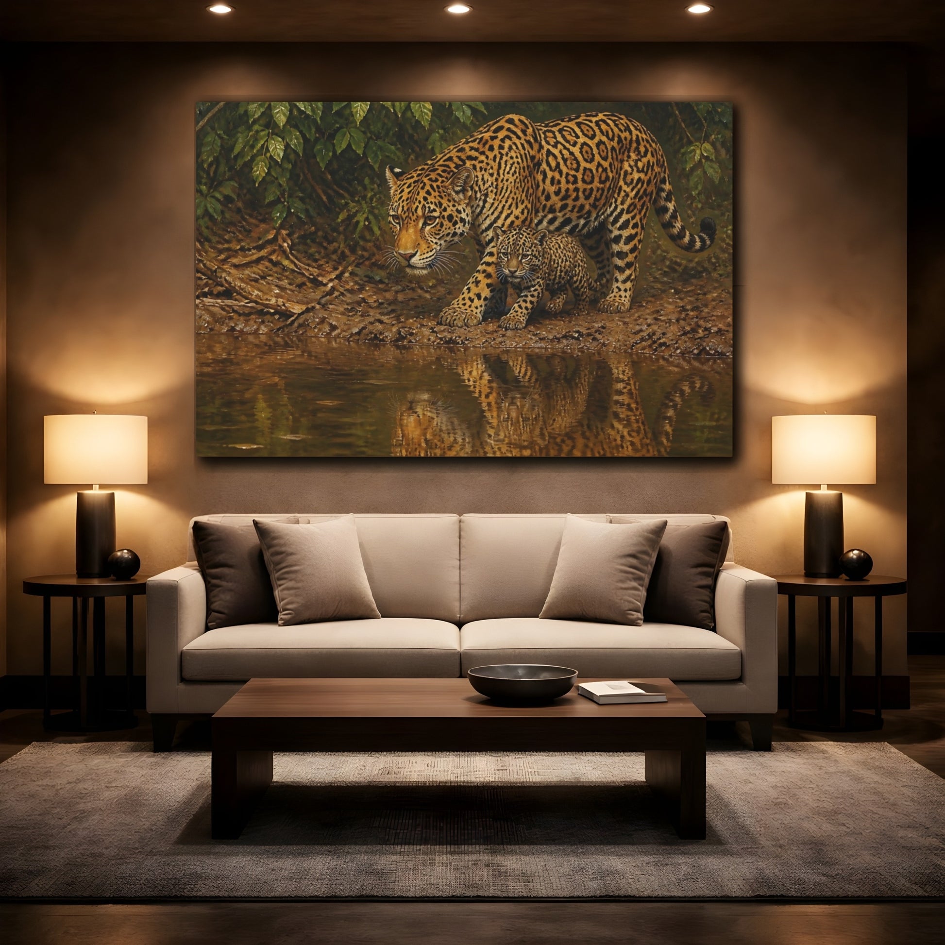 Mockup 2. Jaguar Mother And Cub Animals shown as canvas print