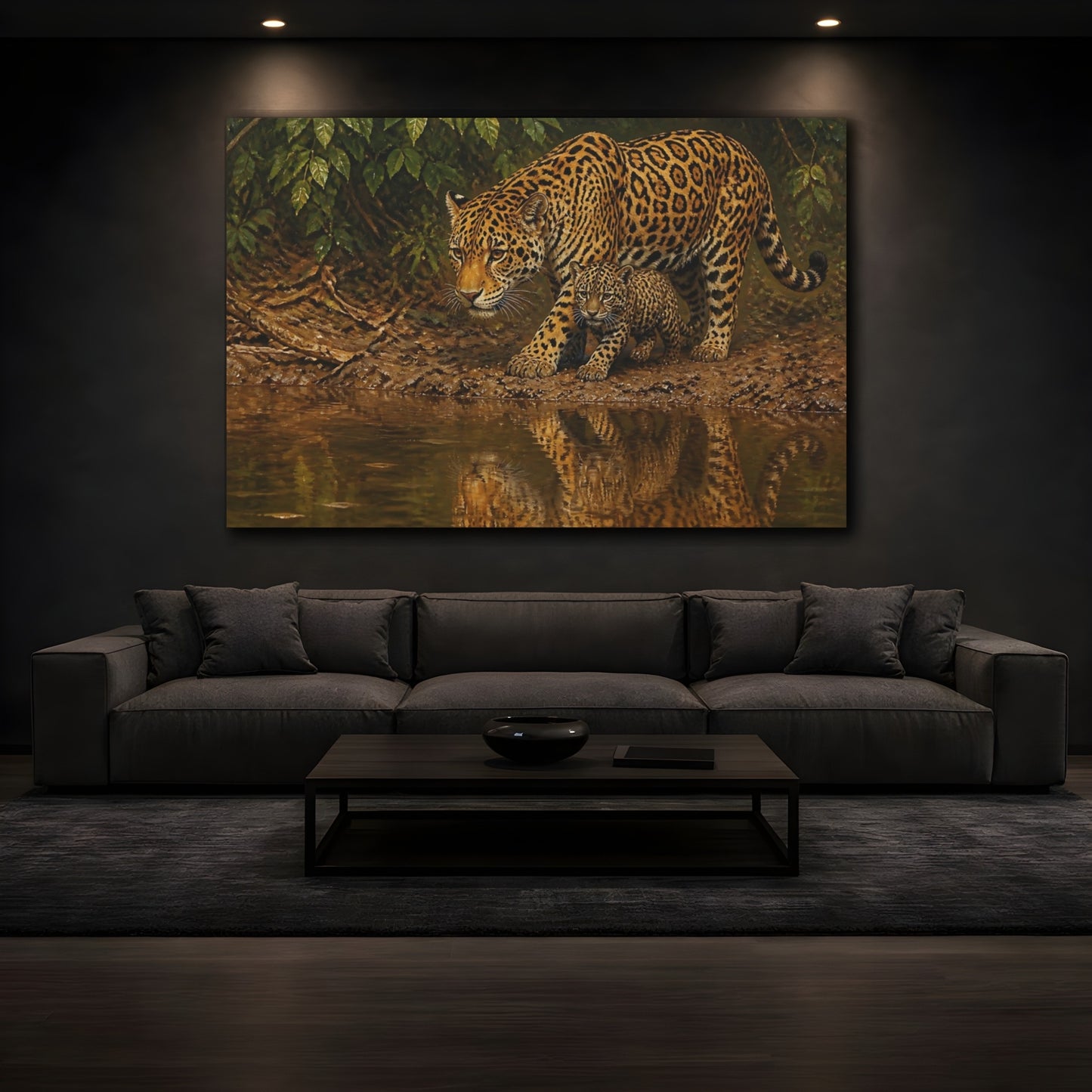 Mockup 3. Jaguar Mother And Cub Animals shown as canvas print