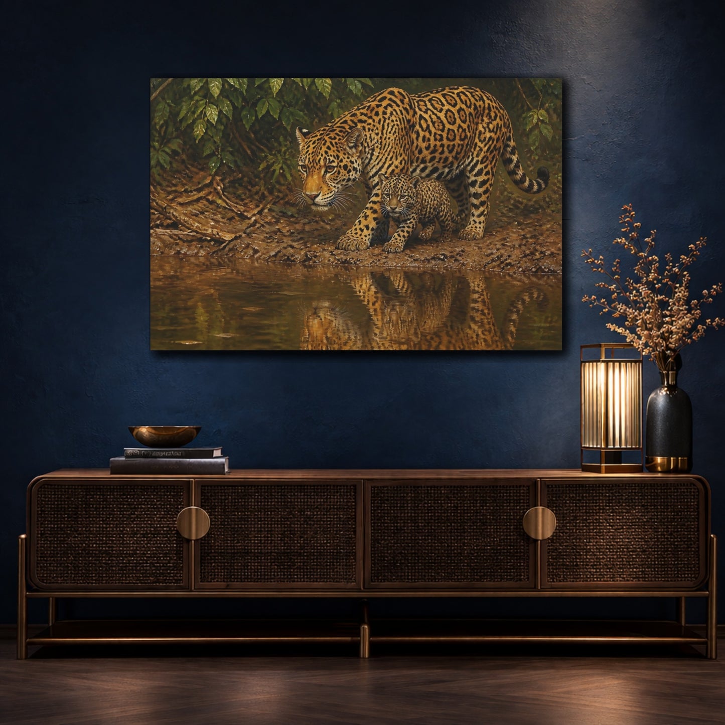 Mockup 4. Jaguar Mother And Cub Animals shown as canvas print