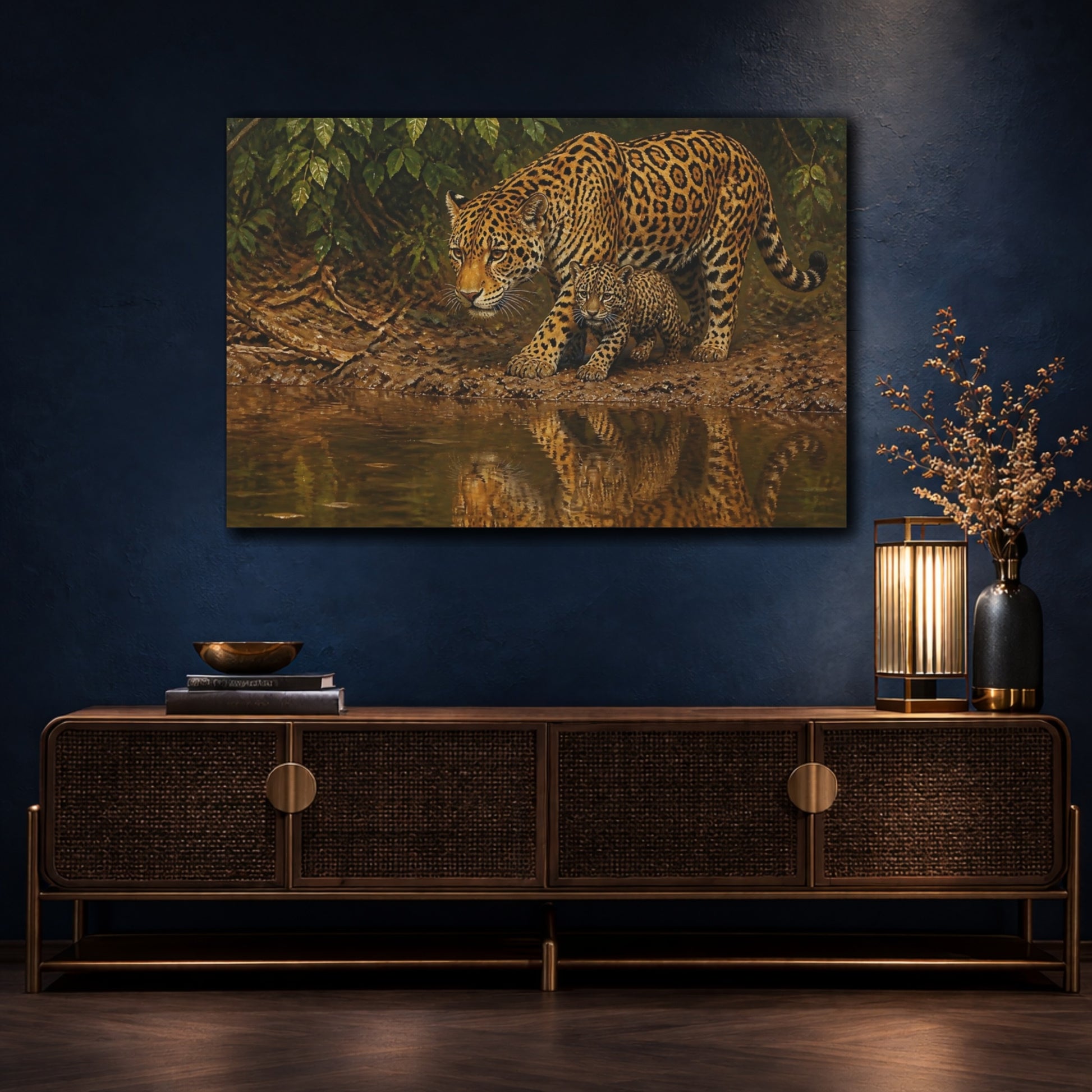 Mockup 4. Jaguar Mother And Cub Animals shown as canvas print
