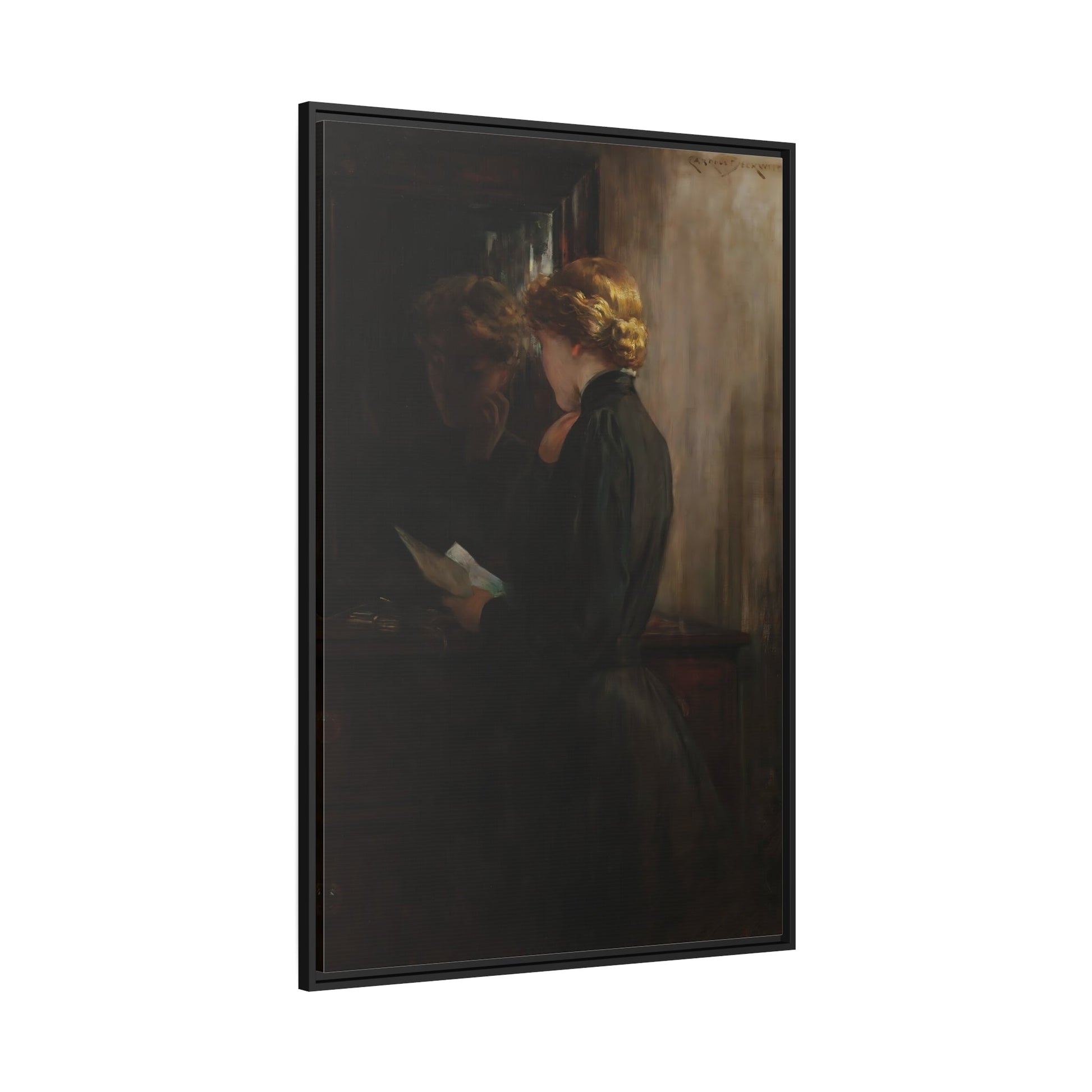 James Carroll Beckwith Grandmothers Love Letters - Framed Canvas Art Reproduction