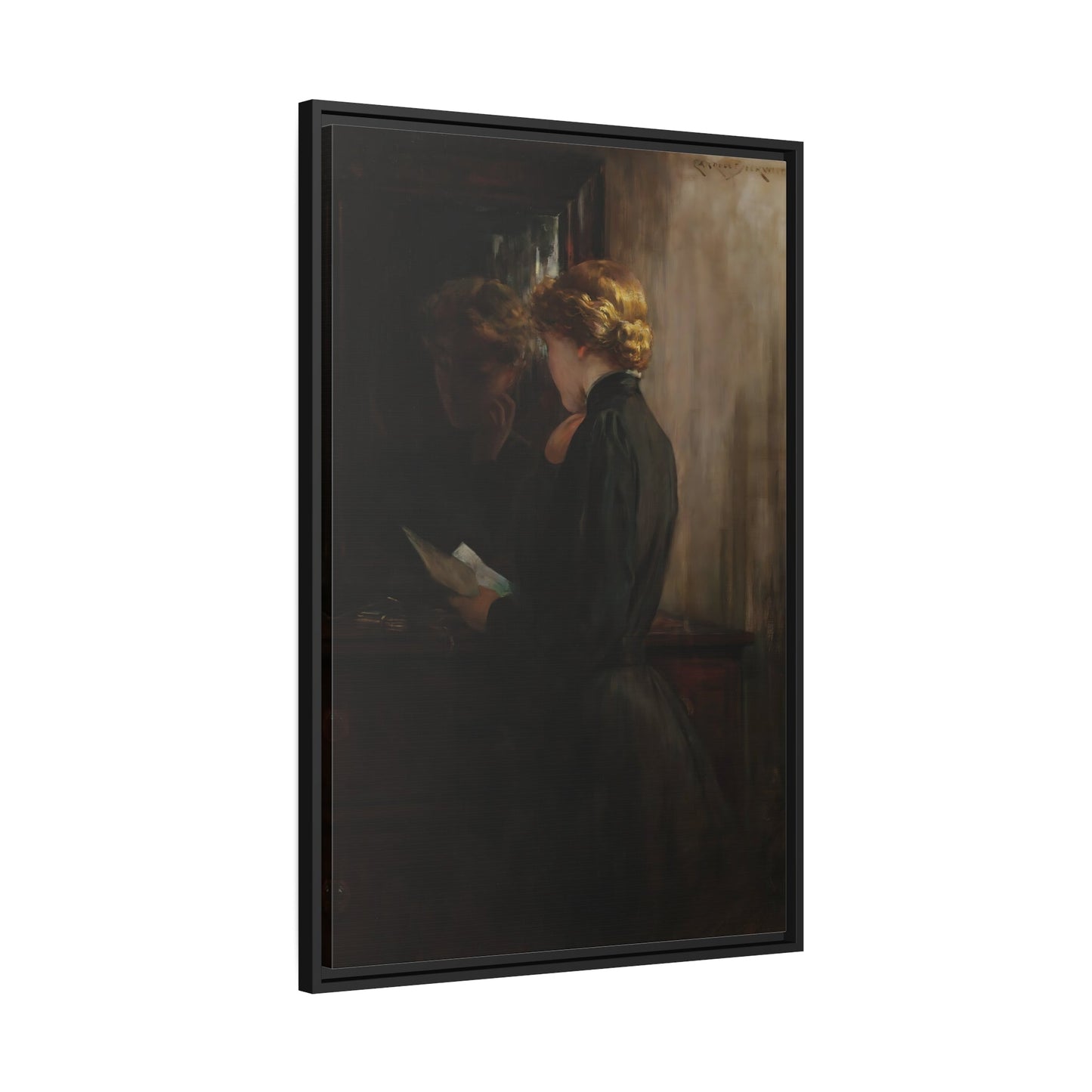 James Carroll Beckwith Grandmothers Love Letters - Framed Canvas Art Reproduction