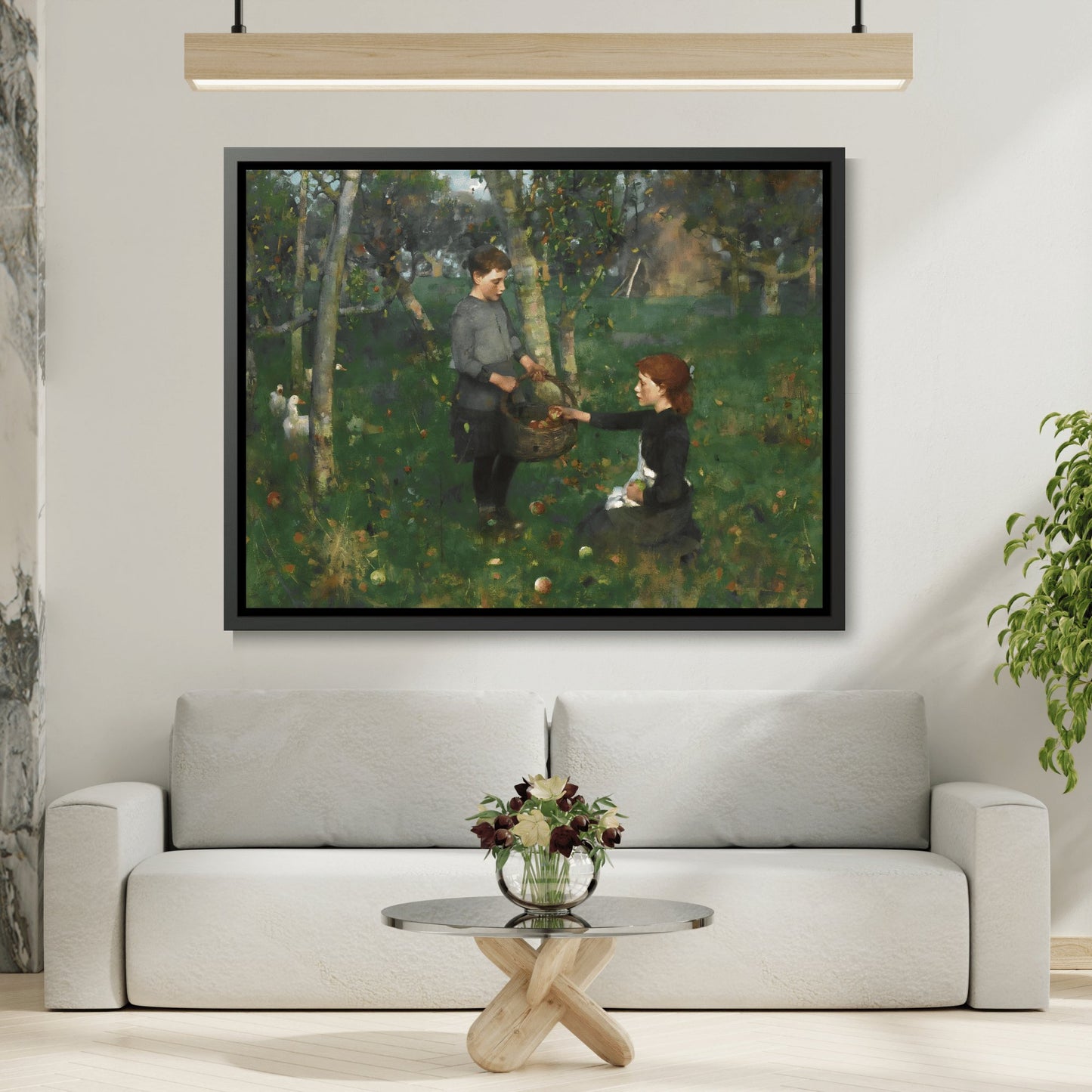 James Guthrie In the Orchard - Framed Canvas Wall Art Print in Black Pinewood Frame