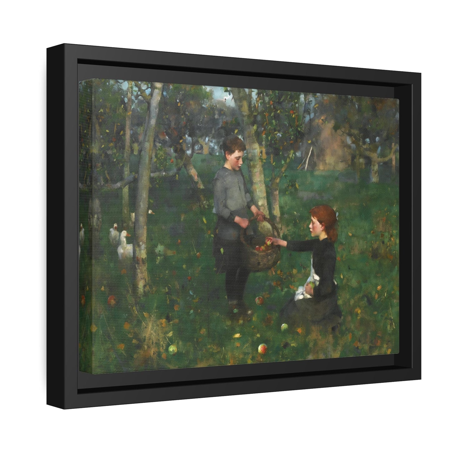 James Guthrie In the Orchard - Framed Canvas Wall Art Print in Black Pinewood Frame