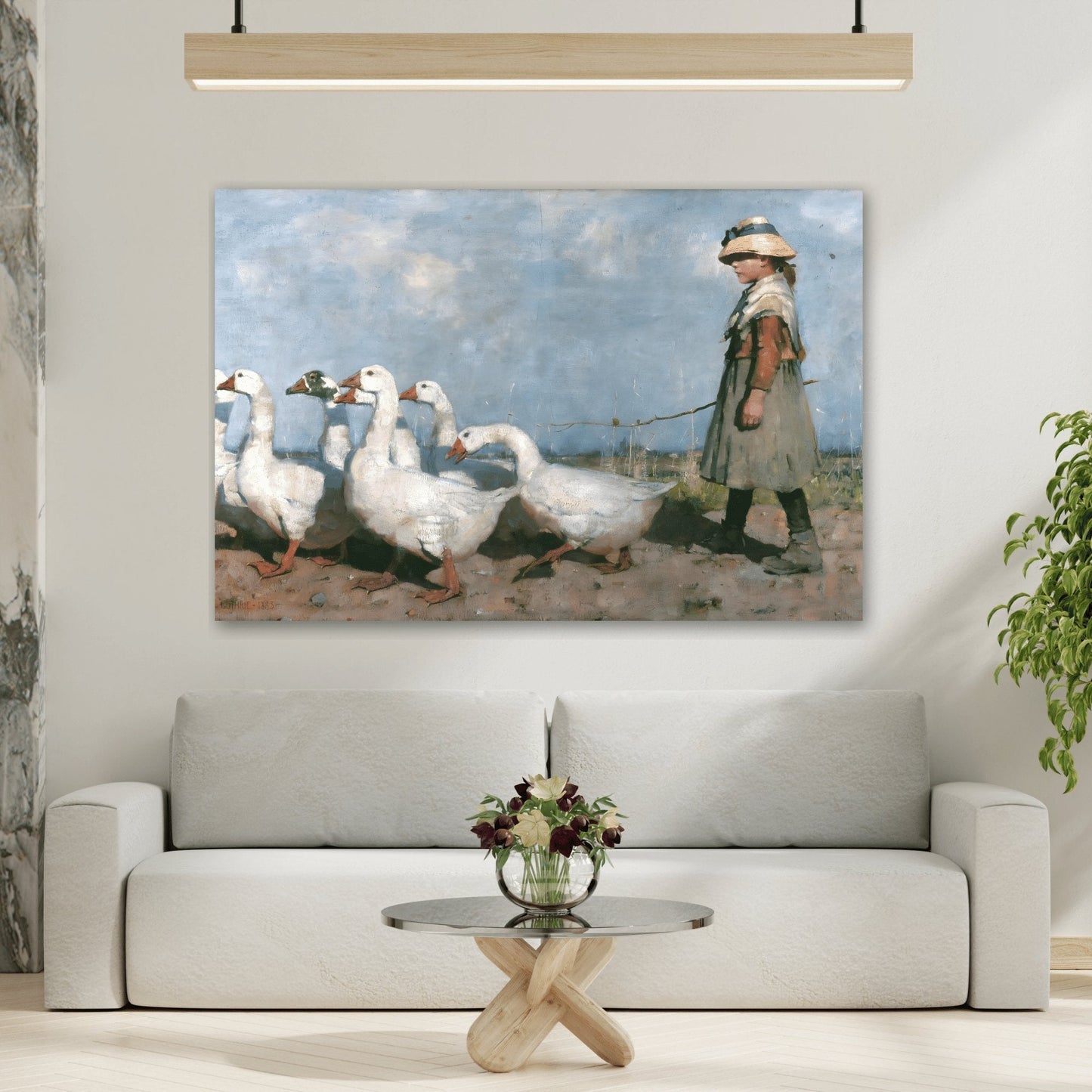 James Guthrie Pastures Girl with Geese - Canvas Wall Art Print