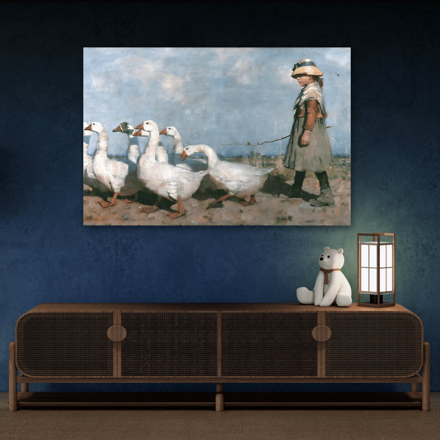 James Guthrie Pastures Girl with Geese - Canvas Wall Art Print