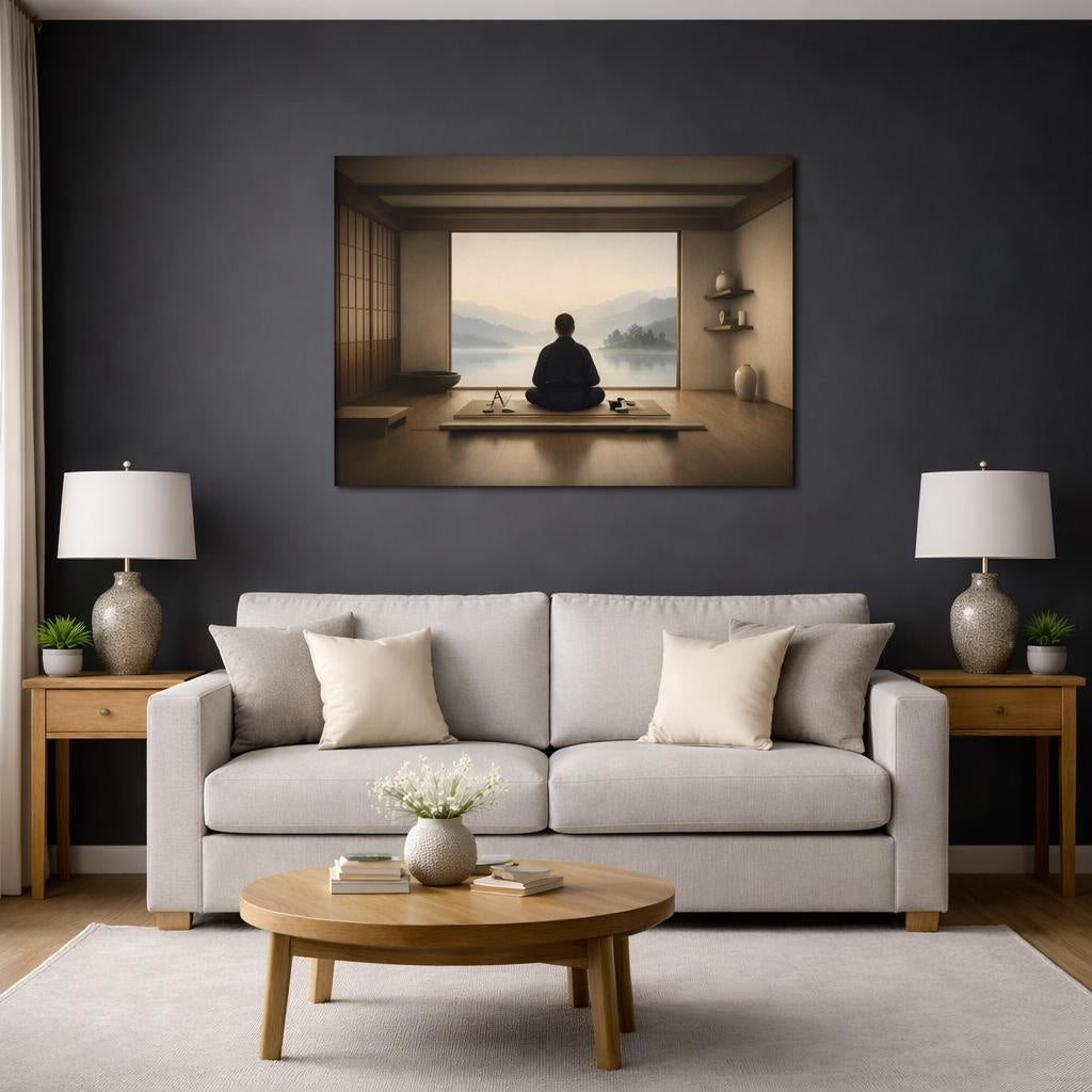 Japandi Architect Ruler shown as canvas wall art in a modern living room