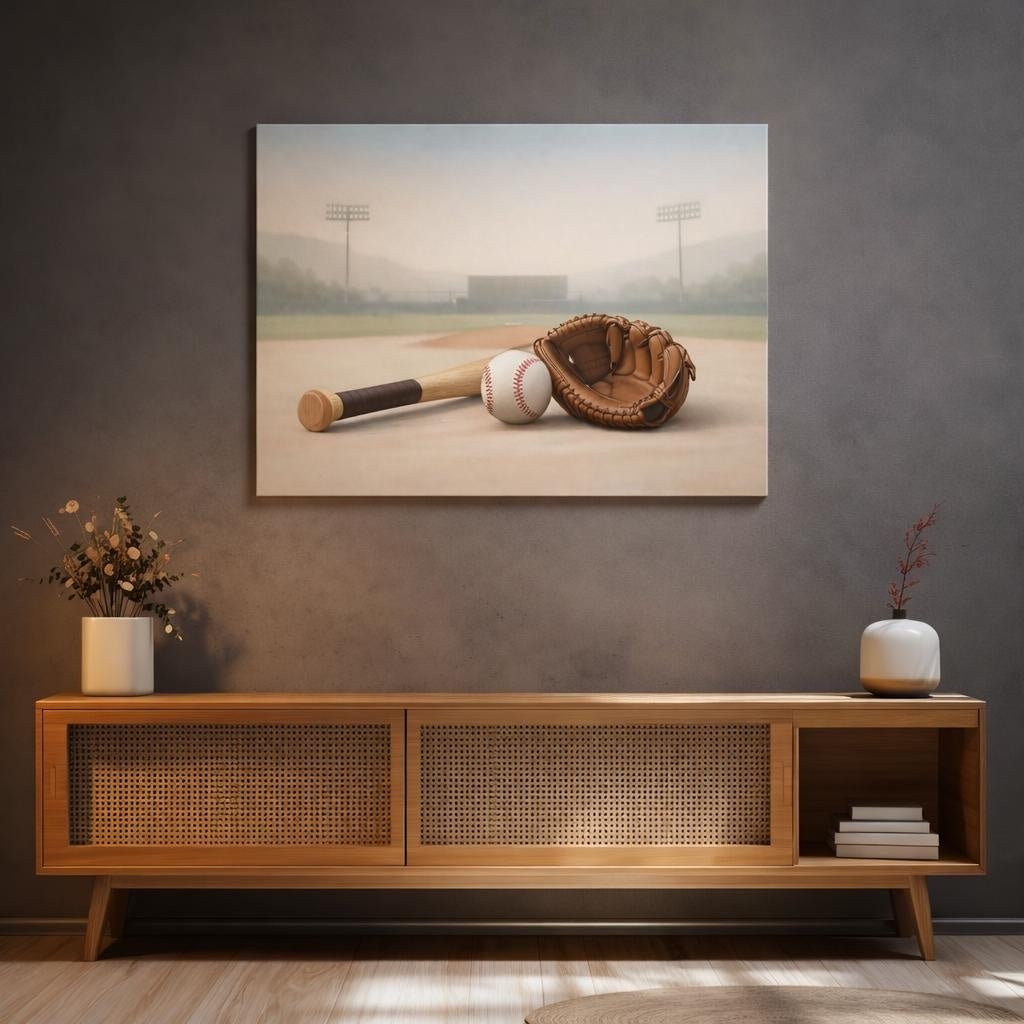Japandi Baseball Equipment Sports - Canvas Wall Art Print - YesArtYes